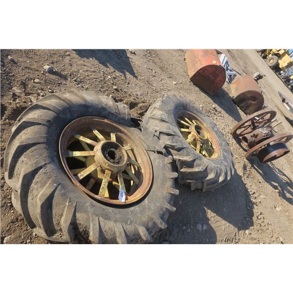 2 vintage tractor tires on 30" rims, tires are bad