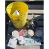 Image 1 : Pail of Smoke Detectors, rachet strap, various supplies