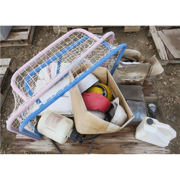 Sprayer, hard hats & hockey nets, vehicle speakers, block heater timer