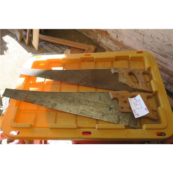 2 - hand saws, tan handle and black handle