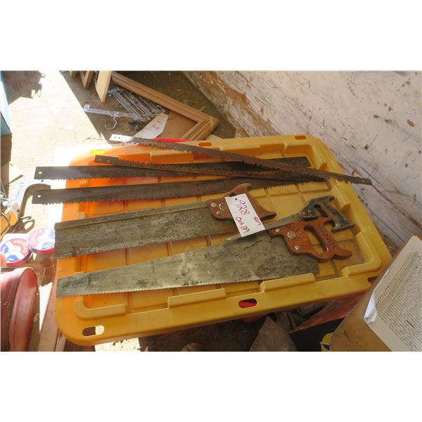 3 - hand saws & 4 - old buck saw blades