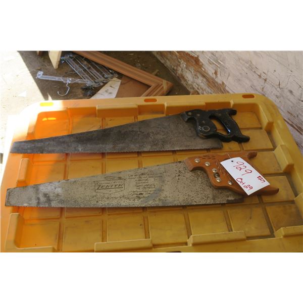 2 - hand saws with tan handles