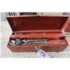 Image 2 : large red flat top metal tool box with misc tools and items