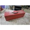 Image 4 : large red flat top metal tool box with misc tools and items