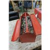Image 9 : large red flat top metal tool box with misc tools and items