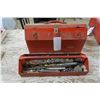 Image 3 : Large high top red metal tool box with misc tools and items