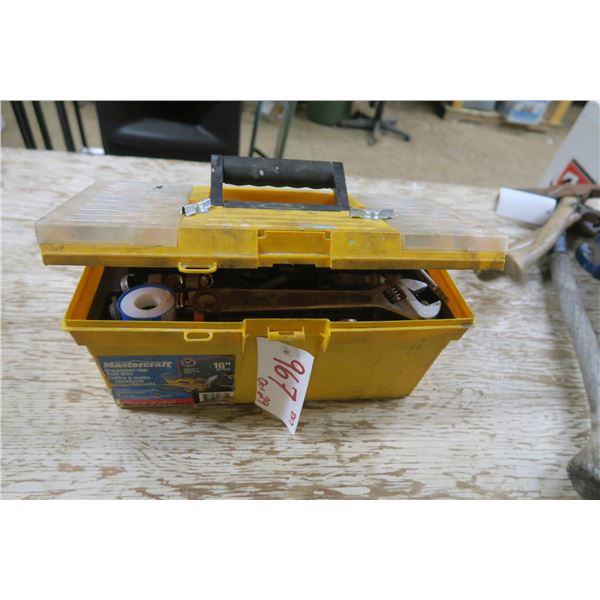 yellow tool box with misc tools