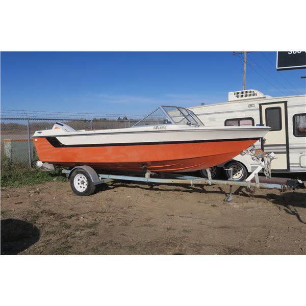 StarCraft 18ft white with black stripe and orange bottom boat and trailer.  Boat VIN# STR18545M74l-7