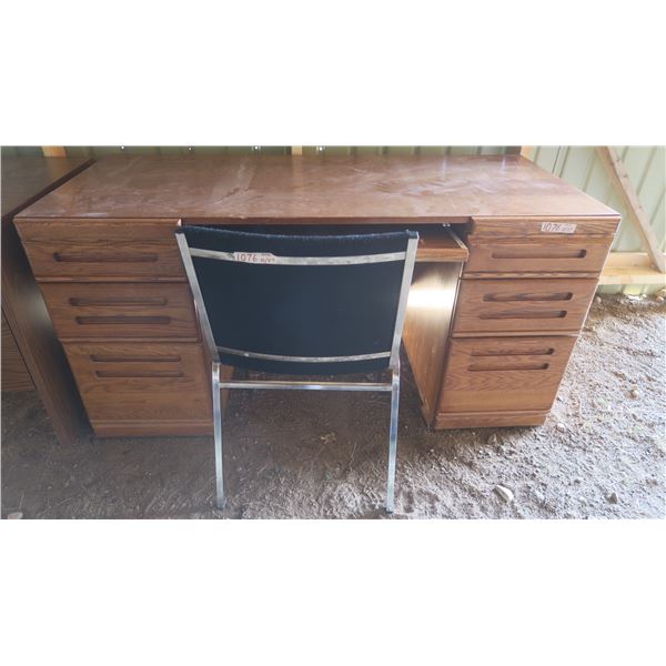 Brown59 3/4" x 26 3/4" x 30" Wooden computer desk & office chair (6 drawers)