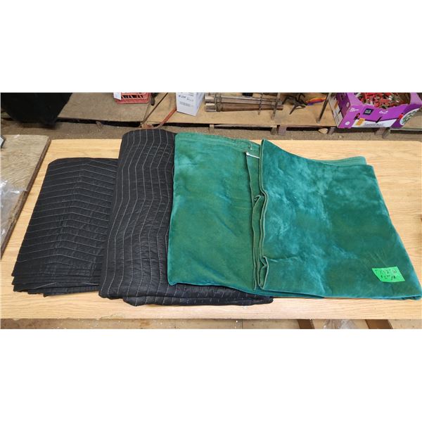 Lot of 4, Moving blankets - 2 Green ultrasoft & 2 black large 72" x 80" blankets
