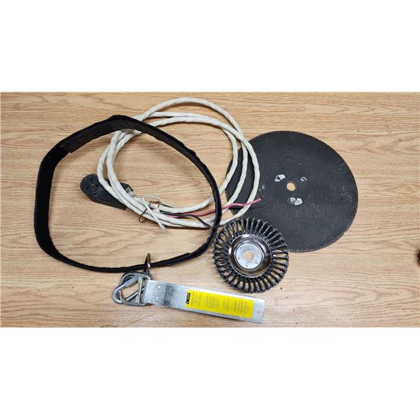 Assorted hardwares - Heavy punching bag strap, Roof anchor, Grinder, Power cable piece, etc