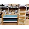 Image 1 : Solid wood shoe rack & 5 plastic organizer bins - Shoe rack 2Ft 1 1/2"W x 1ft D x 1ft 5" H