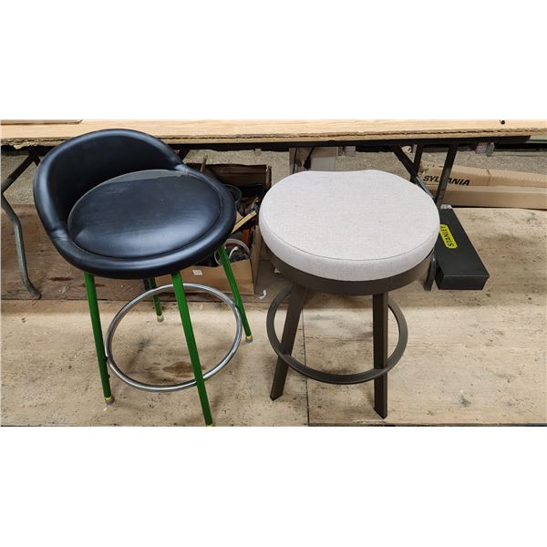 2 Assorted bar stools - Beige, 2ft 2"H x 1ft 5 1/2" - Black, 2ft 3"H x 1ft 5"W