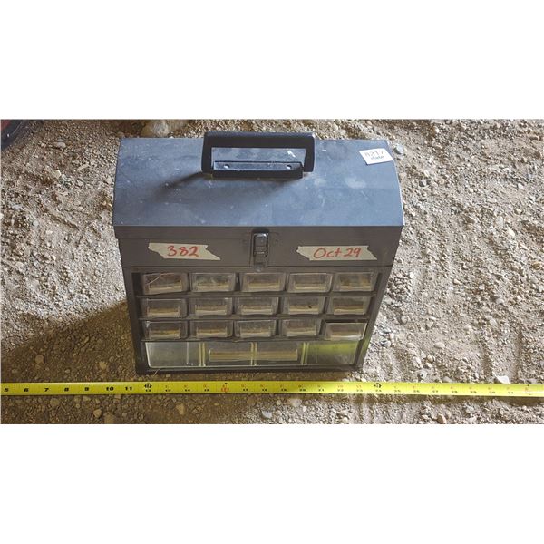 Metal tool box/organizer, with contents