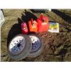 Image 1 : 3 Gas cans, 2 tires, & painters dropcloth