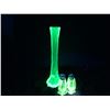Image 1 : “Green Glowing” Glass Vase, 10 inches and Salt + Pepper Shakers – under Mineral Light