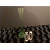 Image 2 : “Green Glowing” Glass Vase, 10 inches and Salt + Pepper Shakers – under Mineral Light