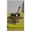 Image 1 : MORTAR and pestle - eagle handles -brass