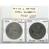 Image 1 : Lot of 2 British Queen Elizabeth Coins. Includes 1953 5 Shillings celebrating her Coronation and a 1