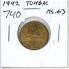 Image 1 : 1942 Tombac 5 Cents. The first Tombac 5 Cents. MS-63. Nice.