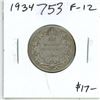 Image 1 : 1934 Silver 25 Cents. F-12.