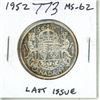 Image 1 : 1952 Silver 50 Cents. Last issue of King George VI. MS-62. Nice.