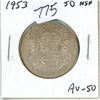 Image 1 : 1953 Small Date No Shoulder Fold Silver 50 Cents. AU-50. Nice.