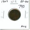 Image 1 : U.S. 1907 Indian Head Cent. EF-40. Nice.