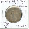 Image 1 : France. 1917 Silver 2 Francs. World War I issue. EF-40.