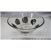 Image 1 : Glass salad bowl with black painted leaf design