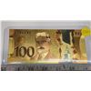 Image 1 : 2011 Replica Canadian $100 bill, 24k Gold Plated