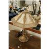 Image 1 : Antique heavy cast table lamp with bell flower and ribbon decoration plus original striped slag glas