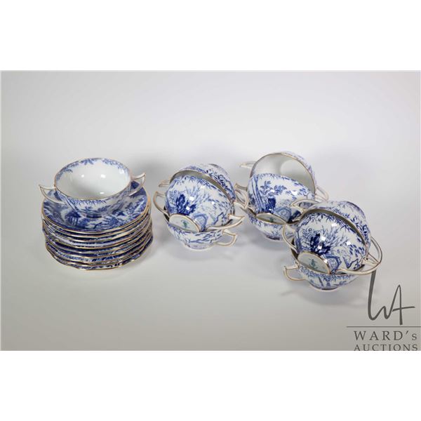 Ten Royal Crown Derby "Mikado" bouillon bowls and drip trays. Note: Not available for shipping. Loca