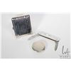 Image 1 : Vintage Birks sterling silver cigarette case, sterling silver tape measure and a mother-of-pearl han