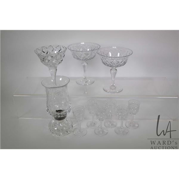 Selection of signed crystal including six Stuart sherry glasses and candleholder plus a pair of Tudo