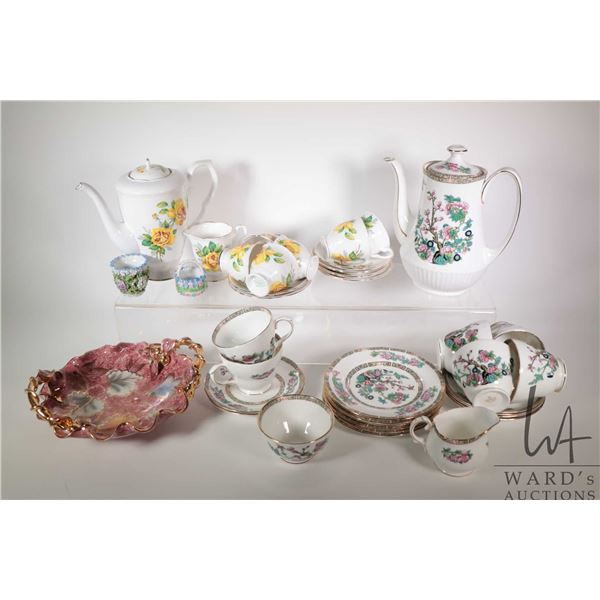 Selection of vintage china including Duchess India Tree teapot, cream and sugar plus six teacups and