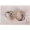 Image 1 : Ladies 18kt white gold, diamond and pearl earrings set with .38ct of round full cut white diamonds a