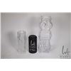 Image 1 : Signed Lars Hellsten mid century modern colourless glass owl vase 11" in height plus a signed Tapio 