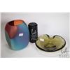 Image 1 : Mid century modern signed Holmgaard glass dish 7 3/4" in diameter and a colourful 7 1/4" signed Tsum