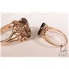 Image 2 : Two 10kt yellow gold rings including diamond shaped hematite ring size 7.5 and oval smoky quartz rin