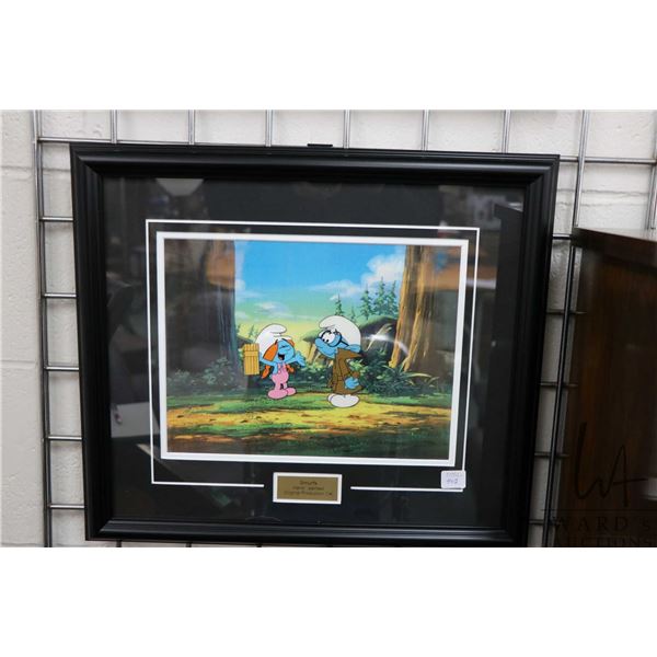 Smurfs hand painted production cel overall dimensions 18 1/2"X 16" overall dimensions including fram