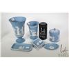 Image 1 : Six pieces of Wedgwood Jasperware including 7 1/2" vase, a 5 1/2" vase, lidded jar and three small p