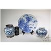 Image 1 : Three pieces of Oriental blue and white pottery including 12" charger, dragon motif bowl with applie
