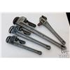 Image 1 : Four ridged aluminium pipe wrenches, all different sizes and types