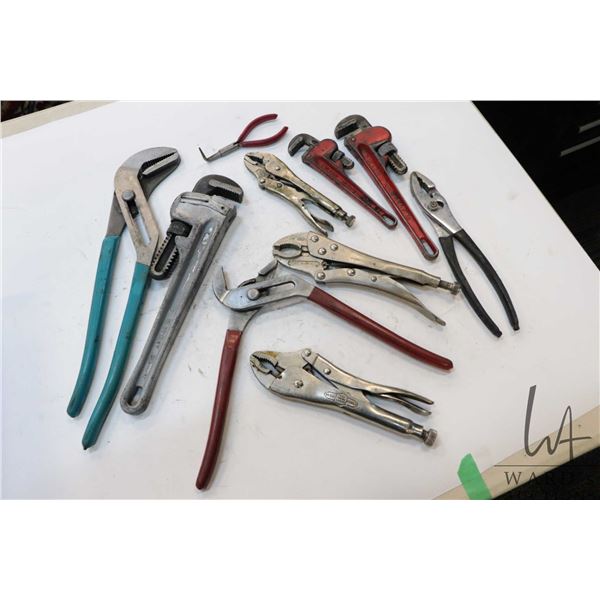 Large assortment of hand tools including vise grips, pliers, needle nose pliers, chanel lock pliers 