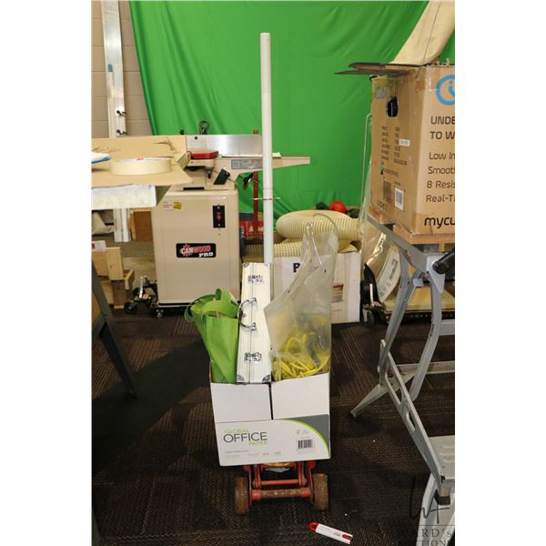 Motor Master 2 1/2 ton floor jack, a small compressor, booster cables, tie down straps etc.