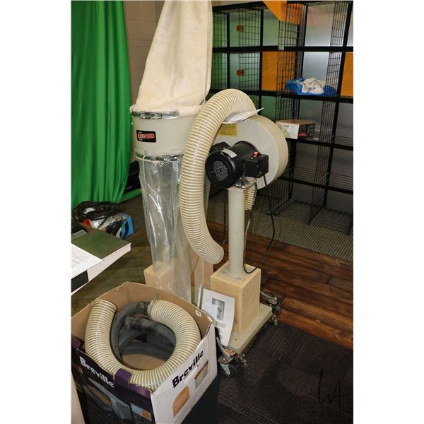 Can Wood dust collector model FM230 with rolling cart and hoses, working at time of cataloguing