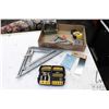 Image 2 : Two Swanson speed squares, two Crown Tool squares, two tape measures, blade holder and push sticks, 