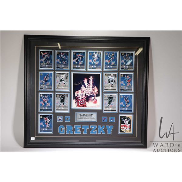 Framed Wayne Gretzky "99" The Great One Career Commemoratives" including collage of Dynamics cards 1