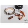Image 1 : Southern Asian open work flower bangle and a selection of Sino-Tibetan Dzi beads and a fang pendant